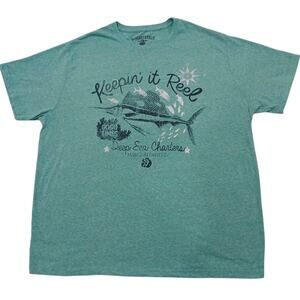 Margaritaville Fishing T-shirt Sz XXL Sea Green Keeping It Reel Deep Sea Charter